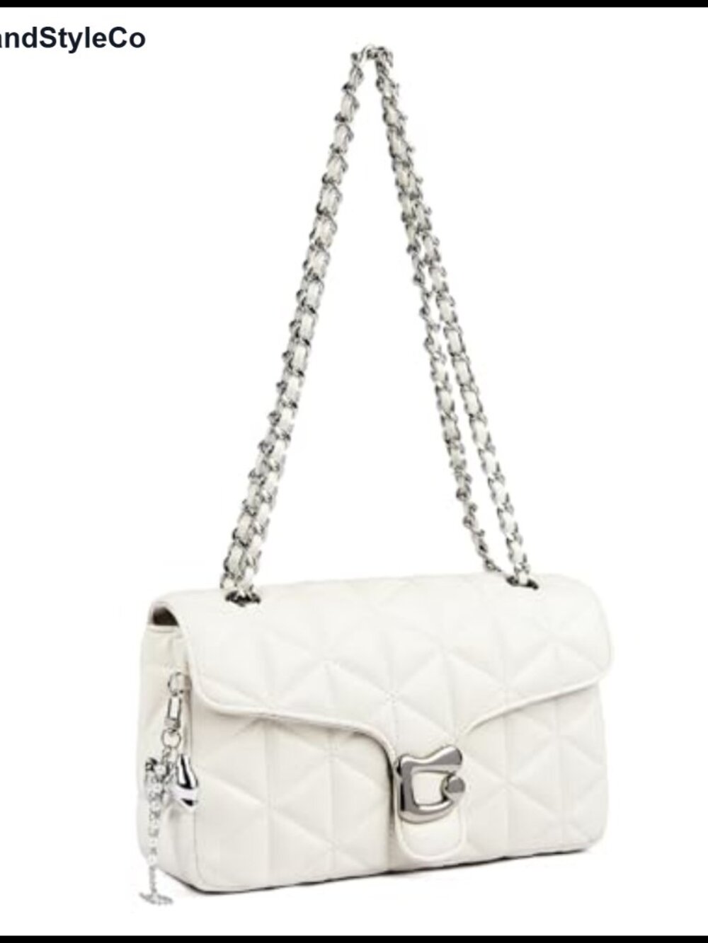Quilted Vegan Leather Crossbody Shoulder Bag with Chain Strap Small